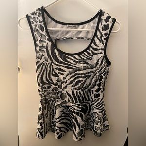Zebra Print Gray & Black Shirt‎ Size Med
